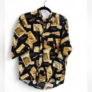 Outdoor Life Black and Gold Fishing Print Men's Shirt